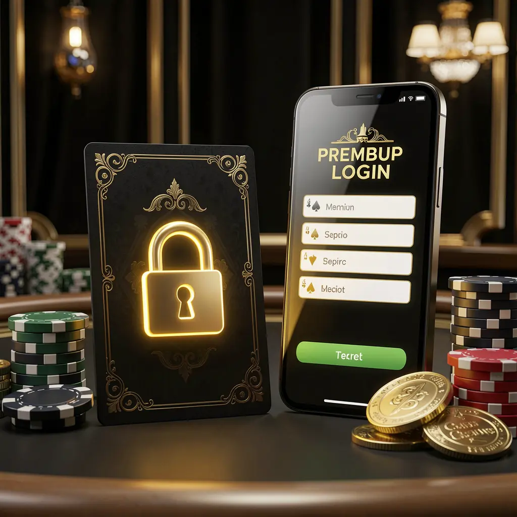 9866BET casino member login concept showing a premium membership card beside a smartphone with a glowing lock symbol, poker chips, and coins on a black and gold luxury background in a realistic 3D illustration
