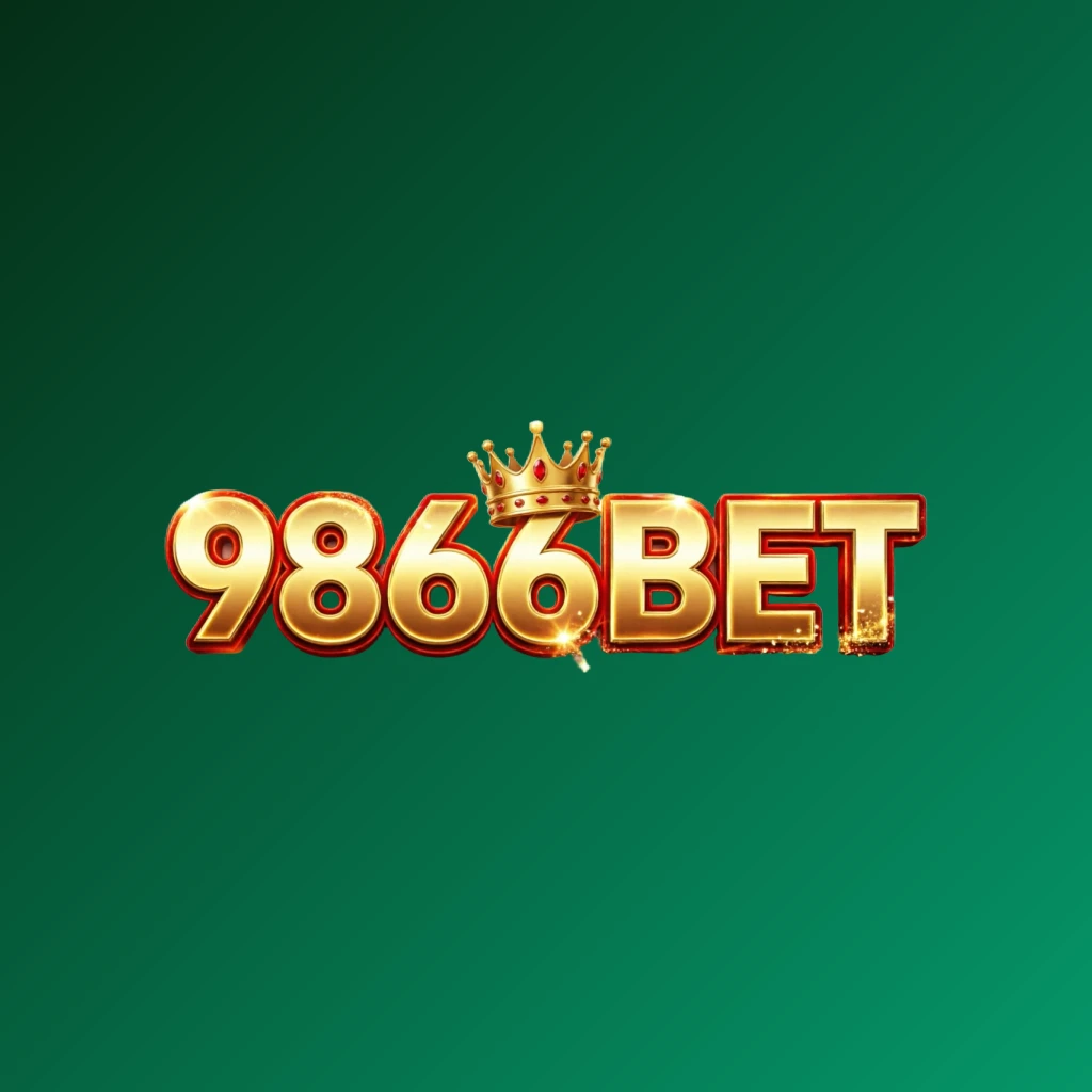 Dynamic casino-style logo for 9866BET featuring massive bold lettering in bright gold and crimson colors with a glowing crown and sparkling light effects on a transparent background